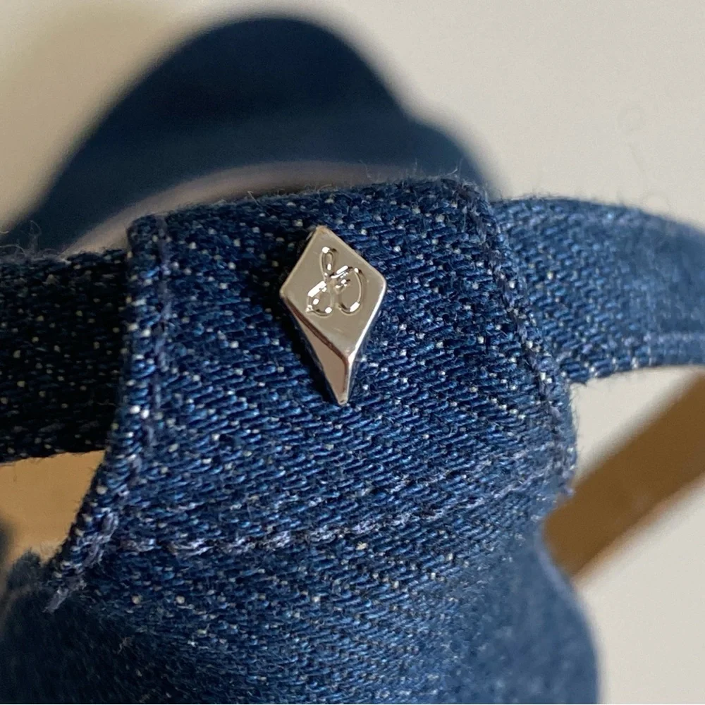 Sam Edelman Yaro Shoes 8 Navy Blue Denim Ankle Strap Block Heels Open Toes NWOT - Picture 8 of 16